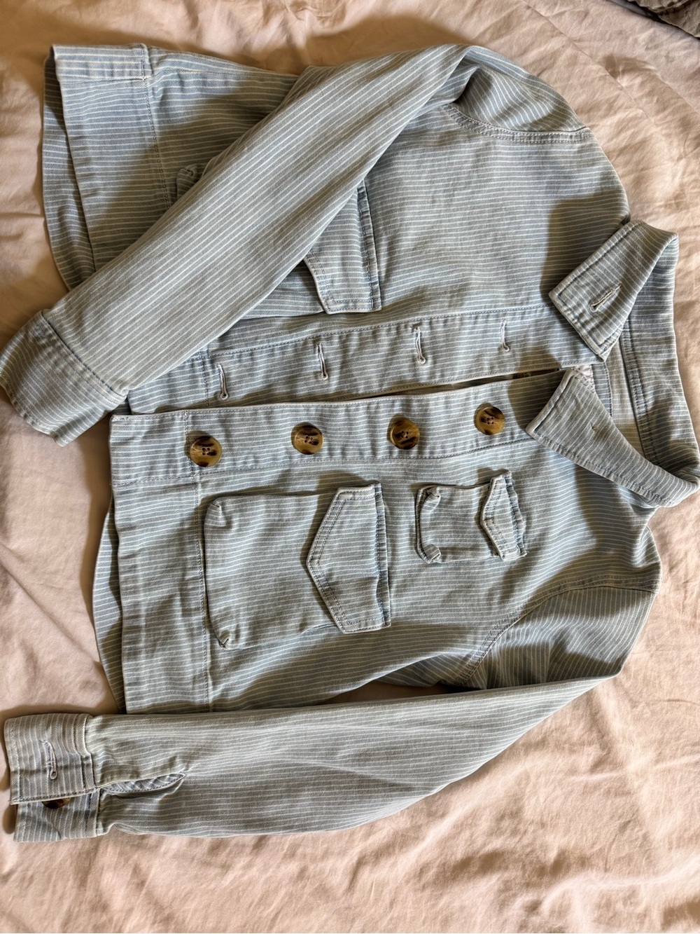 LOFT Light Blue and White Pinstripe Shirt Jacket